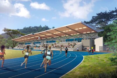 Perspective 3D de la piste du futur stade de Tsoundzou - Agrandir l'image 2 sur 4, fenêtre modale