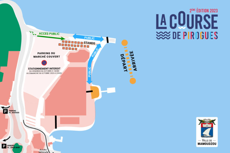 Plan de la course de pirogues : accès, circulation, stationnement.