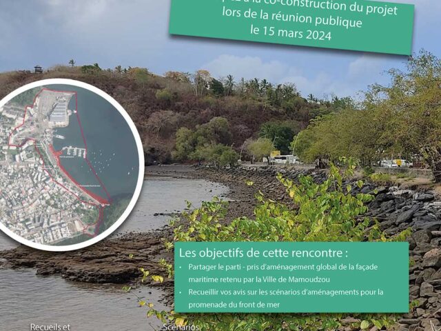 Affiche de la réunion publique pour l'aménagement du front de mer de Mamoudzou - Agrandir l'image, fenêtre modale