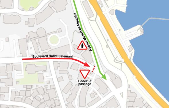 A compter de vendredi 12 juillet 2024, les véhicules circulant sur le boulevard Halidi Sélémani seront soumis à un « cédez le passage » cédant ainsi la priorité aux véhicules circulant sur l’avenue Moinécha Moumini. - Agrandir l'image, fenêtre modale