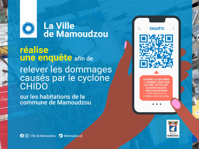 affiche sur l'enquête portant sur les dégâts causés par le Cyclone Chido - Agrandir l'image, fenêtre modale