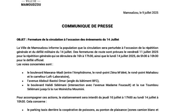 COMMUNIQUE DE PRESSE OBJET : Fermeture de la circulation à l’occasion des évènements du 14 Juillet - Agrandir l'image, fenêtre modale