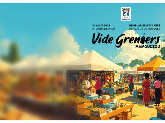 Vide Greniers le 31 aout 2025 sur le remblai de M'tsapéré, en face de la mosquée du vendredi, à partir de 8h00 - Agrandir l'image, fenêtre modale