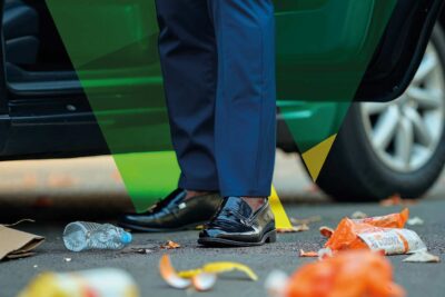 Homme sortant d'une voiture devant un sol jonché de déchets. Novembre vert, mois de sensibilisation à la propreté. Zéro effort, zéro changement. - Agrandir l'image 1 sur 3, fenêtre modale