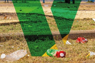 Parc jonché de déchets. Novembre vert, mois de sensibilisation à la propreté. Zéro effort, zéro changement. - Agrandir l'image 2 sur 3, fenêtre modale