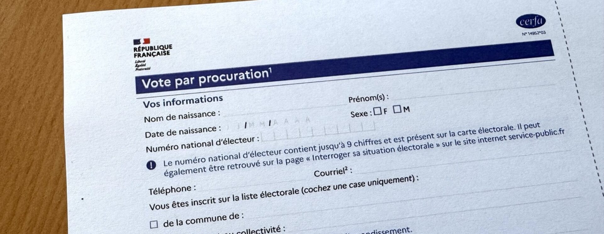 CERFA N°14952*03 Vote par procuration