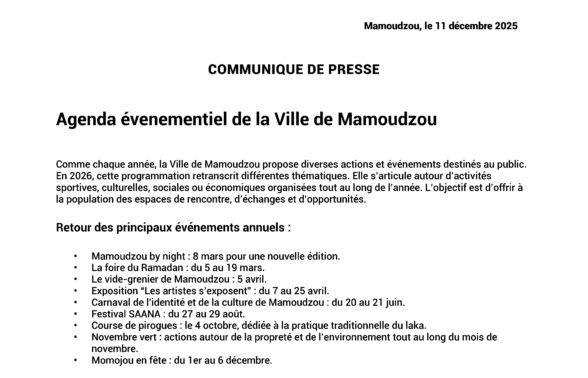 COMMUNIQUE DE PRESSE Agenda évenementiel de la Ville de Mamoudzou - Agrandir l'image, fenêtre modale