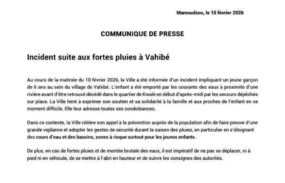 COMMUNIQUE DE PRESSE Incident suite aux fortes pluies à Vahibé - Agrandir l'image, fenêtre modale