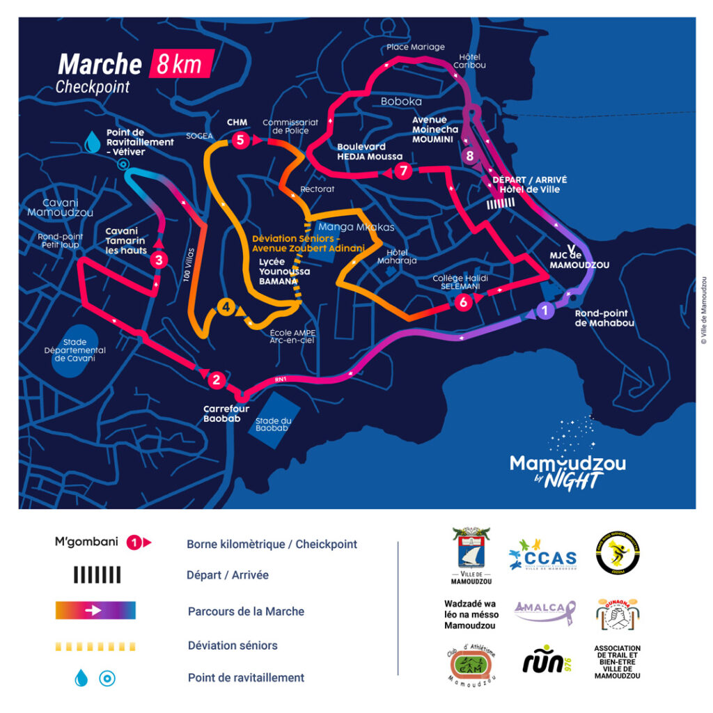 Tracé du circuit de la marche de Mamoudzou by night 2026 - 8 km dans le centre de Mamoudzou - Agrandir l'image, fenêtre modale