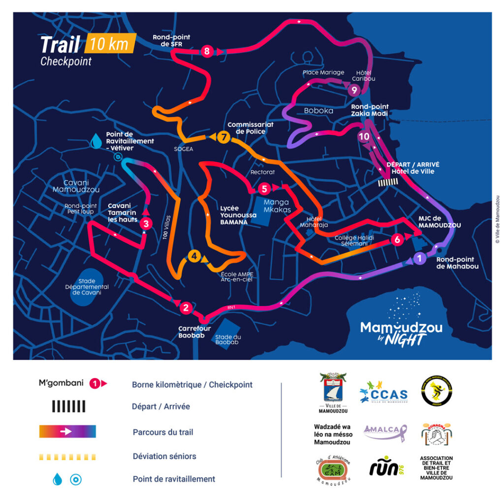Tracé du circuit du trail de Mamoudzou by night 2026 - 10 km dans le centre de Mamoudzou - Agrandir l'image, fenêtre modale