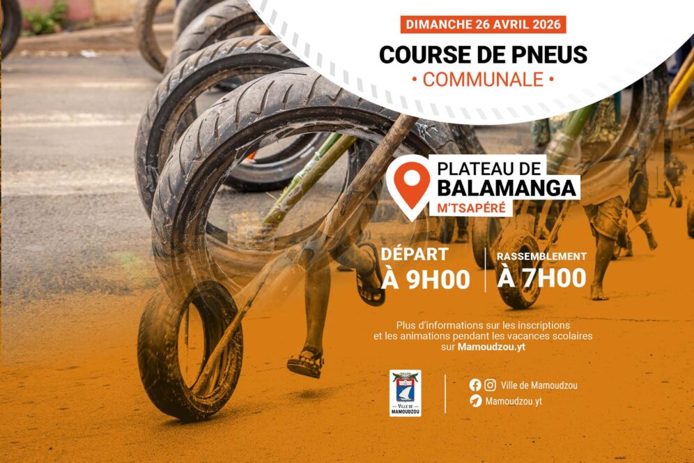 Dimanche 26 avril 2026, la Course de pneus communale de Mamoudzou à 9h au départ du plateau Mbalamanga