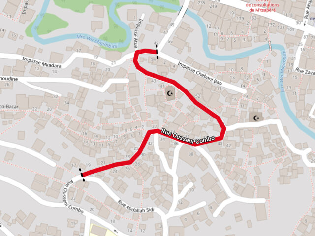 Plan de circulation : circulation interdite sur la rue Ousseni Combo entre l'impasse Chebani Bao et la rue Abdallah Sidi - Agrandir l'image, fenêtre modale